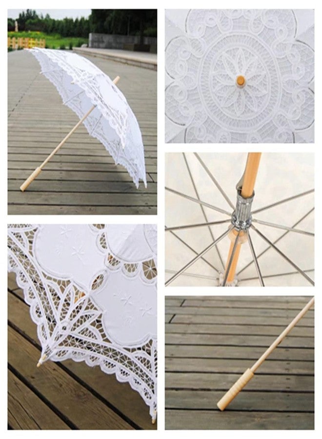 Bestage 30.7" Women's Handmade White Wedding Bridal Dance Vintage Lace Parasol Umbrella for Decoration Photo Tea Party Adult Size - Image 3