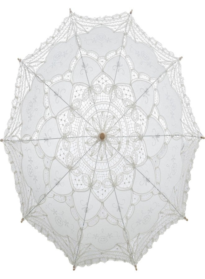 Bestage 30.7" Women's Handmade White Wedding Bridal Dance Vintage Lace Parasol Umbrella for Decoration Photo Tea Party Adult Size - Image 1
