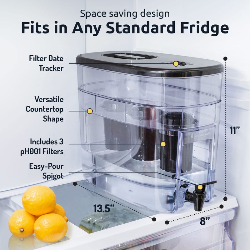 Invigorated Water - Alkaline Countertop Water Filter Dispenser, Large 52-Cup Capacity, Mineralized Alkaline Water, BPA-Free, 96 Gallons/Filter (Black, 3 Filters Included) - Image 3