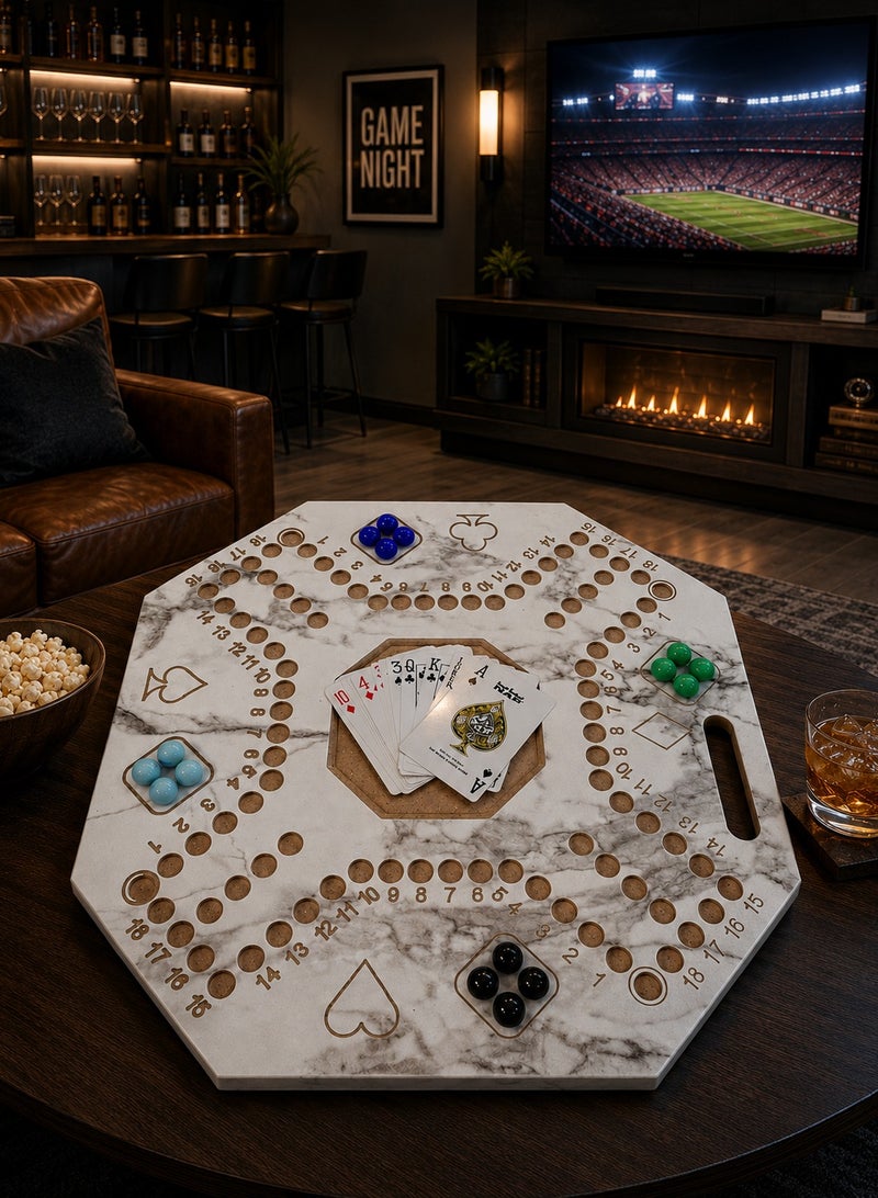 Funz Jackaroo Numbered Wooden Board Game for 4 Players with Glass Marbles and High Quality Tear-Resistant Playing Cards Size 39X39cm White - Image 3