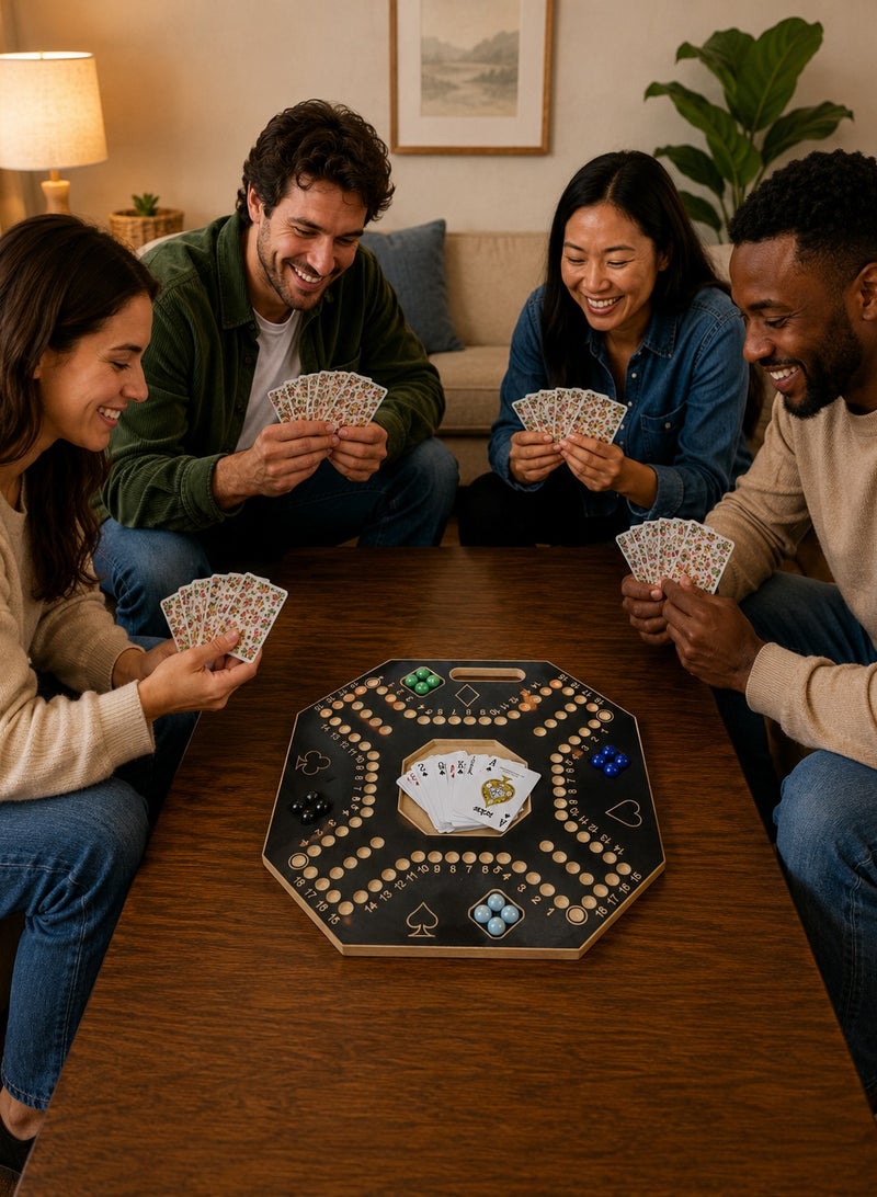 Funz Jackaroo Numbered Wooden Board Game for 4 Players with Glass Marbles and High Quality Tear-Resistant Playing Cards Size 39X39cm White - Image 5