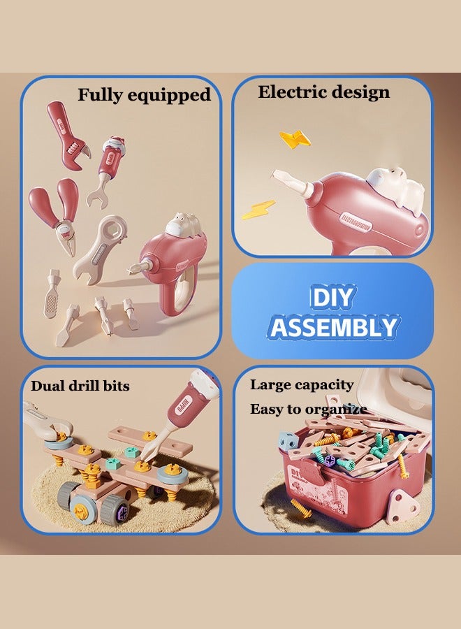 144PCS Children's Repair Toolbox Toys, Screw removal toolbox, simulated repair toolbox, construction building block game, DIY Screw Toys, Electric drill assembly toys, Birthday gifts for boys and gi - Image 5