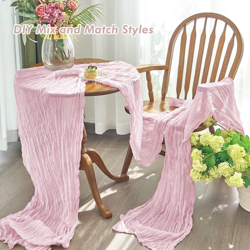Ivapupu 2 Pcs Cheesecloth Table Runner - 10Ft Pink Boho Gauze Cheese Cloth Table Runners For Baby Shower Decoration Wedding Party Summer Garden Decor Valentines Day Decorations - Image 5