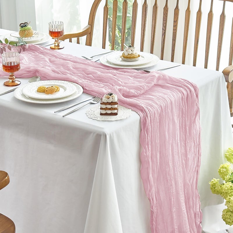 Ivapupu 2 Pcs Cheesecloth Table Runner - 10Ft Pink Boho Gauze Cheese Cloth Table Runners For Baby Shower Decoration Wedding Party Summer Garden Decor Valentines Day Decorations - Image 1