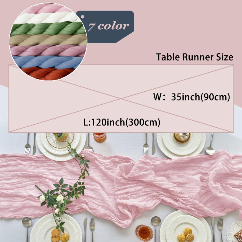 Ivapupu 2 Pcs Cheesecloth Table Runner - 10Ft Pink Boho Gauze Cheese Cloth Table Runners For Baby Shower Decoration Wedding Party Summer Garden Decor Valentines Day Decorations - Image 4