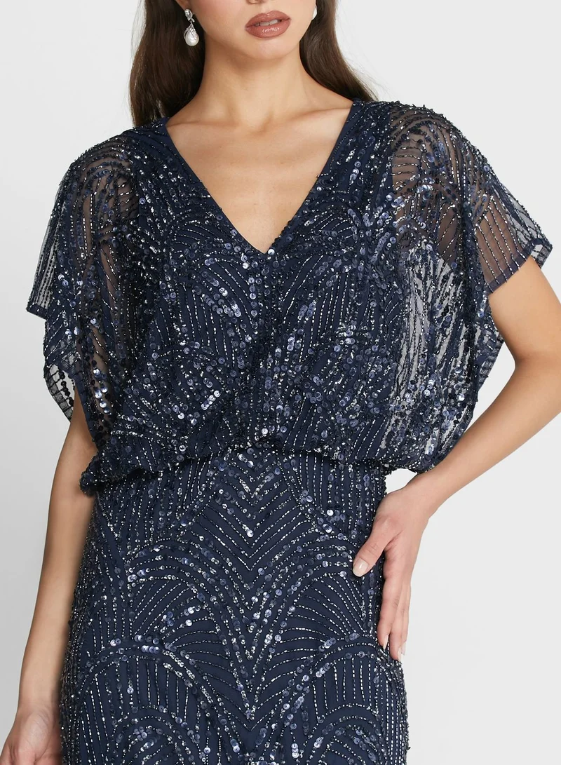Frock and Frill Sequin Detail Side Split Dress