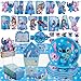 Rovercci Stitch kids Birthday Party Supplies decoration Set 125PCS for16 Guests1Tablecloth16 Plates16Napkins Banner Stickers Cake Topper16 Invitations card with envolopes16 Blowouts 16Popcorn Boxes - Image 3