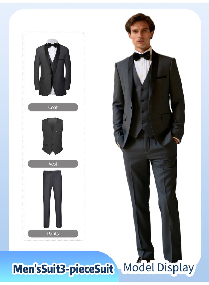 3 Pcs Men Suit Blazer Vest Pants Shawl Collar One Button for Dinner Party Carnival Men Attire - Image 1