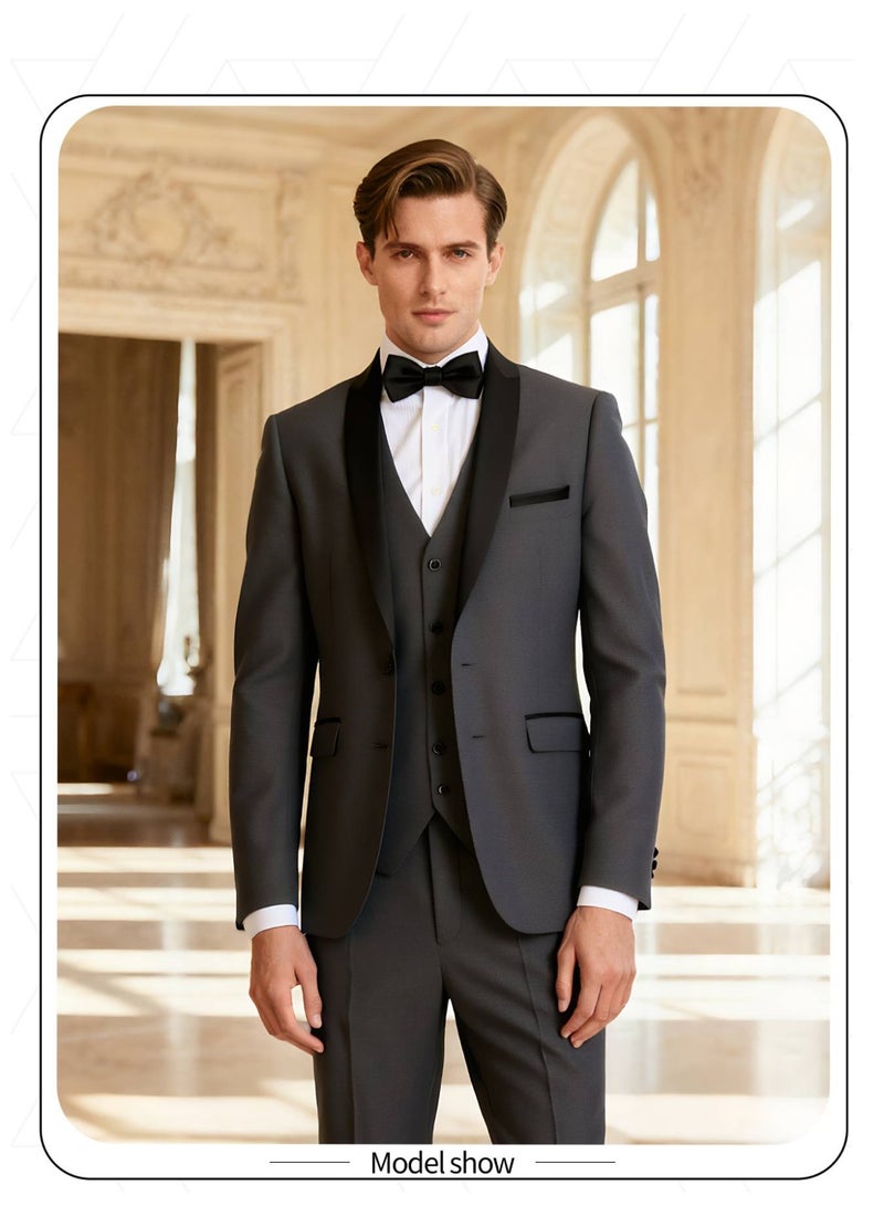 3 Pcs Men Suit Blazer Vest Pants Shawl Collar One Button for Dinner Party Carnival Men Attire - Image 2