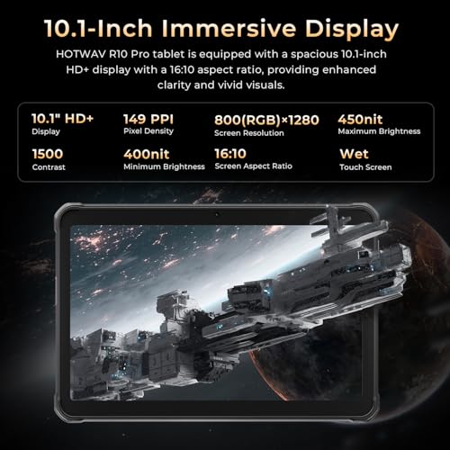 HOTWAV R10 Pro 2025 Rugged Tablet Android 14-10.1 Inch HD+ 10800mAh Waterproof Tablet, 20GB RAM+256GB ROM/1TB TF Outdoor Tablets, 13MP+5MP Camera Octa-Core IP68&IP69K/4G-LTE/5G WiFi/Face ID/GPS/OTG - Image 3