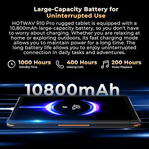 HOTWAV R10 Pro 2025 Rugged Tablet Android 14-10.1 Inch HD+ 10800mAh Waterproof Tablet, 20GB RAM+256GB ROM/1TB TF Outdoor Tablets, 13MP+5MP Camera Octa-Core IP68&IP69K/4G-LTE/5G WiFi/Face ID/GPS/OTG - Image 5