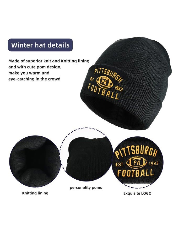 mtstaowe Vintage Classic Skull Cap Beanie Hat Cuffed Winter Hat Knit Comes with Warm Gloves Gifts for Men Women Fans - Image 2
