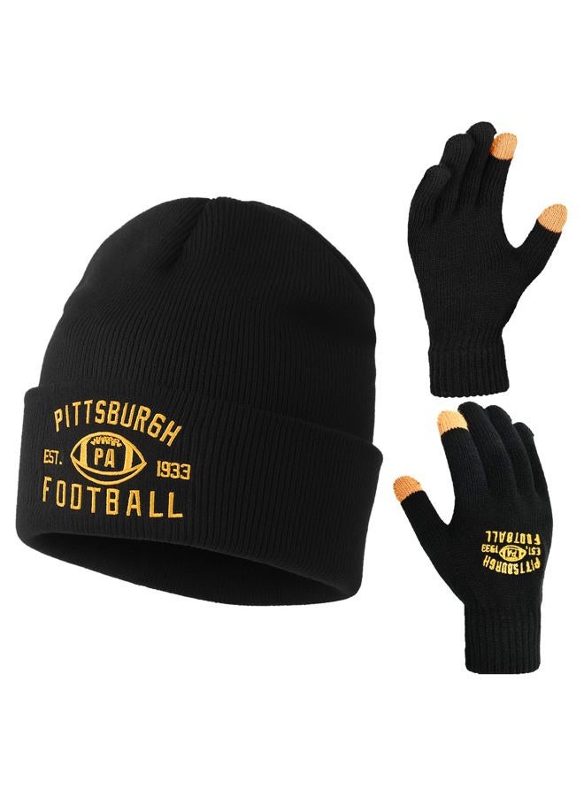mtstaowe Vintage Classic Skull Cap Beanie Hat Cuffed Winter Hat Knit Comes with Warm Gloves Gifts for Men Women Fans - Image 1