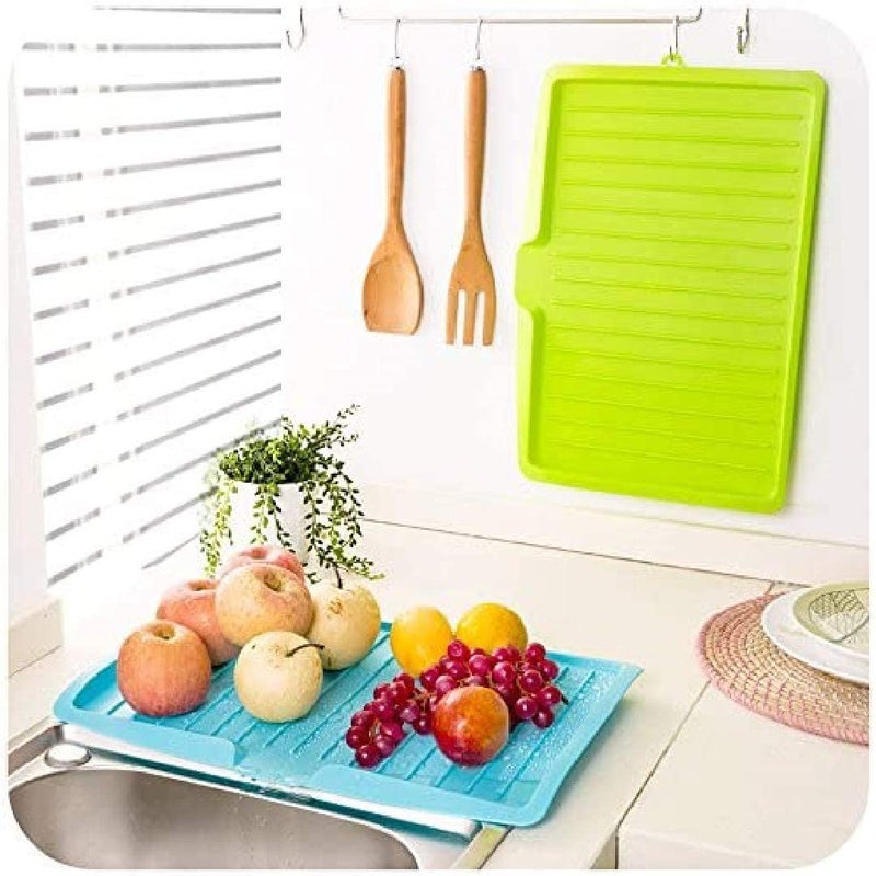 SHFTI Large Plastic Sink Dish Drainer Tray Drain Board Vegetable Fruit Drying Rack Washing Holder Storage Rack Kitchen Organizer Shelf Blue - Image 3