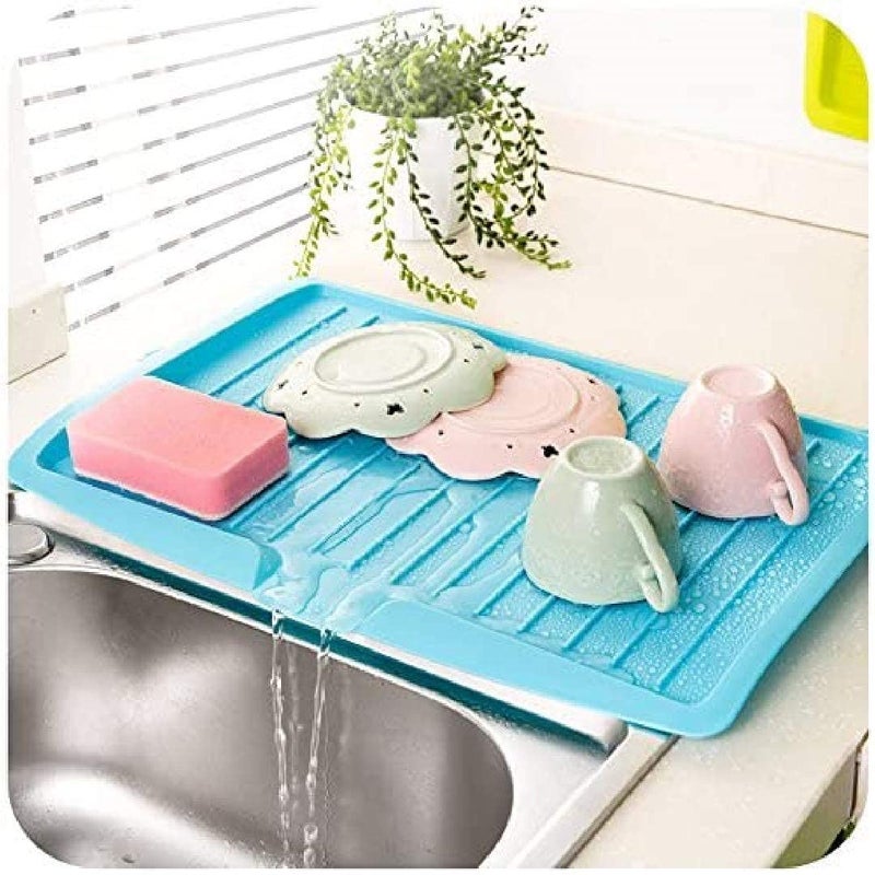 SHFTI Large Plastic Sink Dish Drainer Tray Drain Board Vegetable Fruit Drying Rack Washing Holder Storage Rack Kitchen Organizer Shelf Blue - Image 2