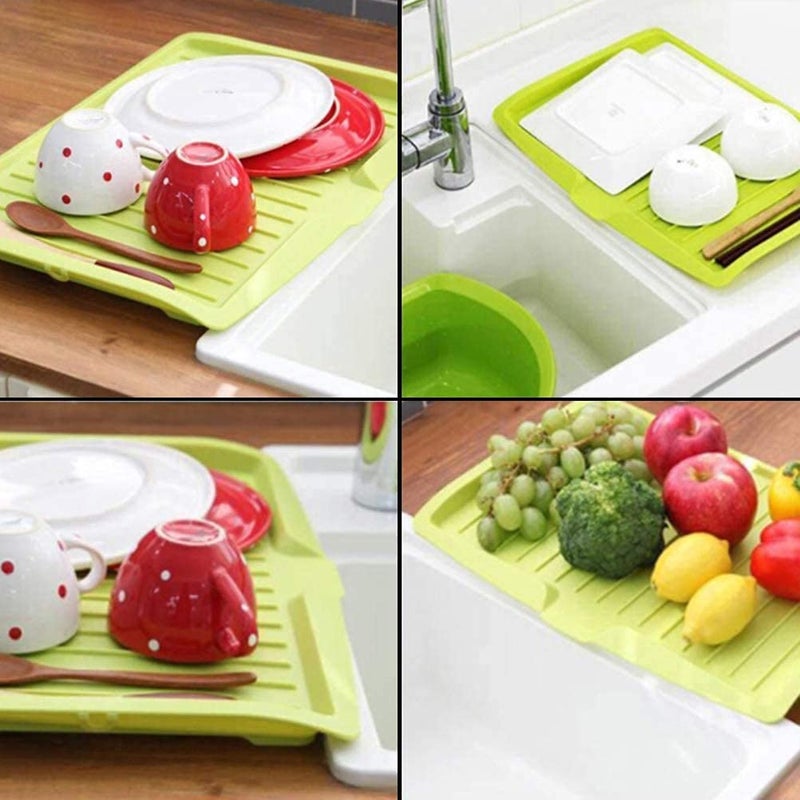 SHFTI Large Plastic Sink Dish Drainer Tray Drain Board Vegetable Fruit Drying Rack Washing Holder Storage Rack Kitchen Organizer Shelf Blue - Image 5