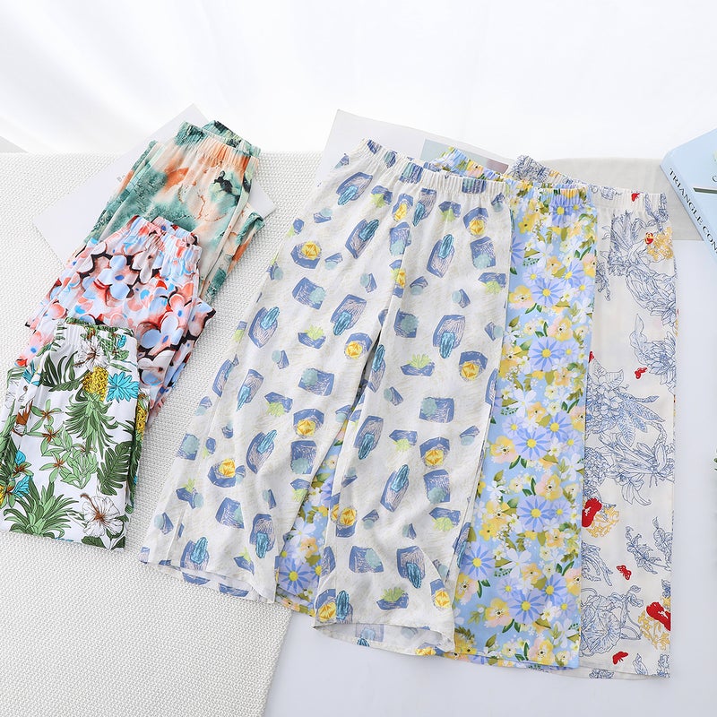 Children'S Wear Children'S Artificial Cotton Wide-Leg Pants Girls' Cotton Silk Straight Pants Baby'S Loose Thin Cropped Pants - Image 2