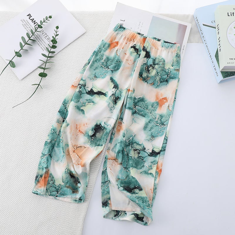 Children'S Wear Children'S Artificial Cotton Wide-Leg Pants Girls' Cotton Silk Straight Pants Baby'S Loose Thin Cropped Pants - Image 1
