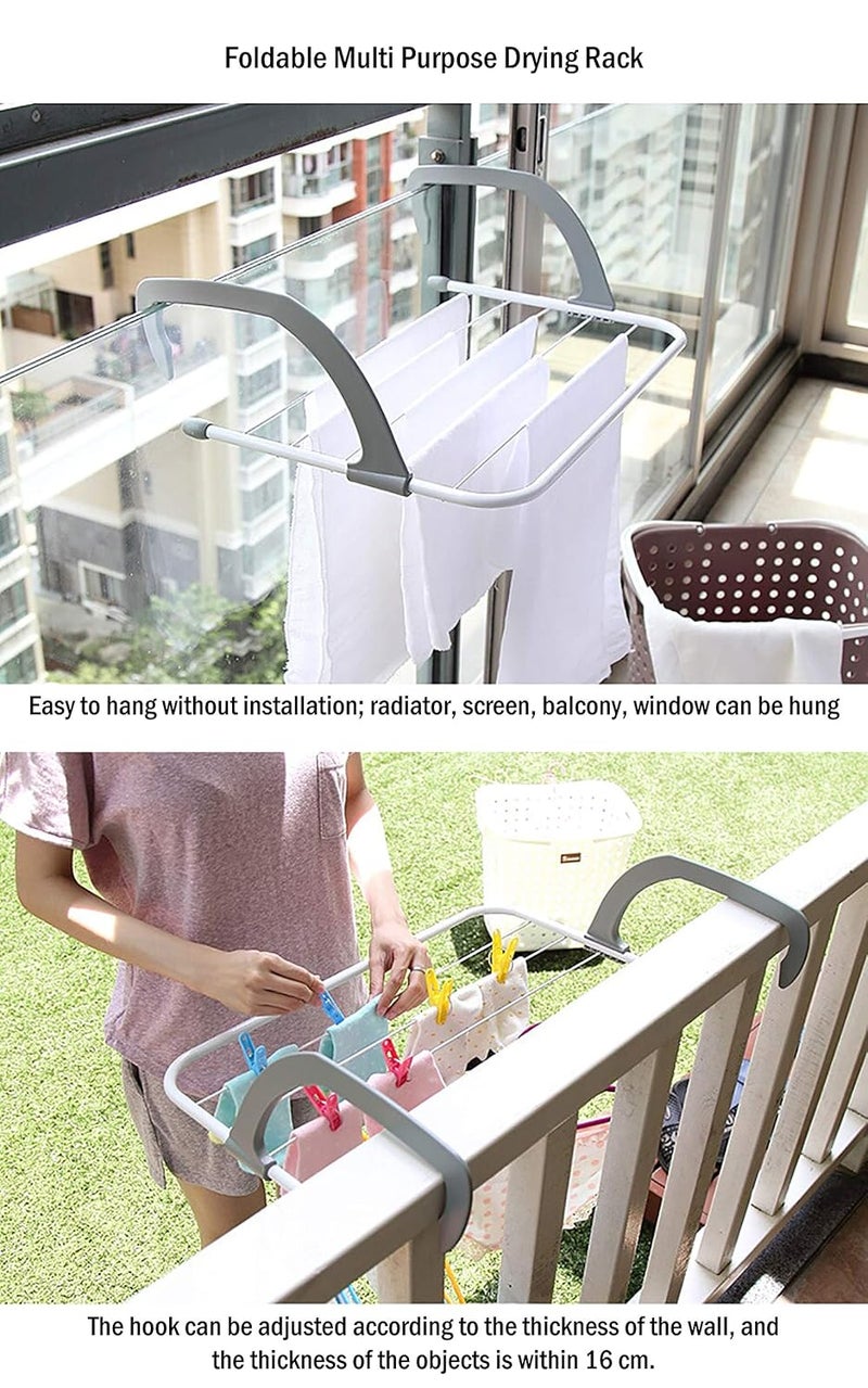 MEZON Cloth Drying Rack for Balcony Steel MultiFunctional Folding Cloth Drying Hanger for Home Interior Outdoor Balcony Telescopic Shelf Clothes Socks Laundry Rack Stand Multicolor - Image 4