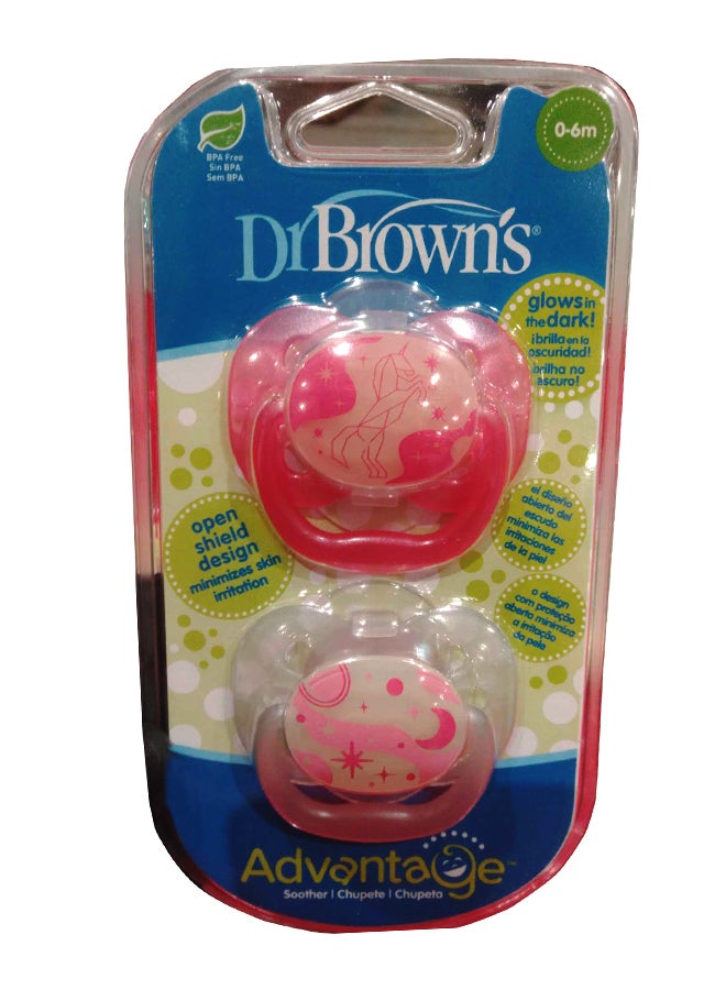 Dr. Brown’s Glow In The Dark Advantage Soother, 0-6m 2-Pack Assorted - Image 1