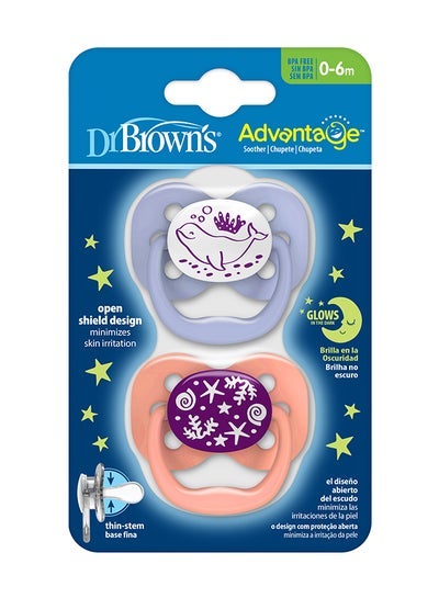 Dr. Brown’s Glow In The Dark Advantage Soother, 0-6m 2-Pack Assorted