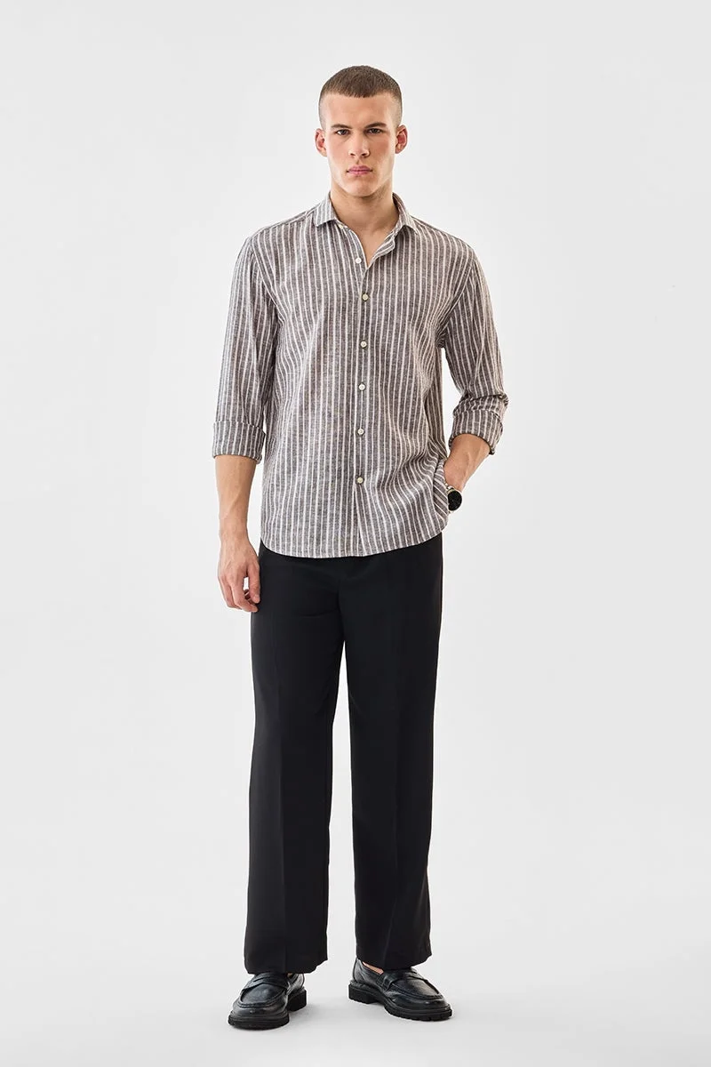 سنيتش Brown Striped Long Sleeve Regular Fit Shirt