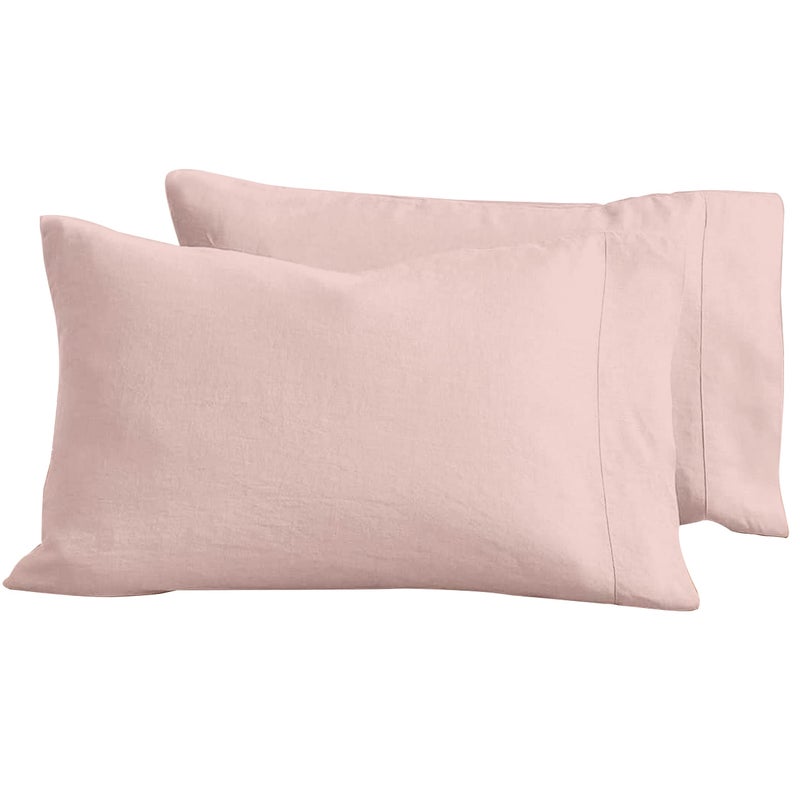 Baloo 100 French Linen Pillowcases  Set of 2 Blush Pink  20x30  Standard Size  Cooling Soft  Durable  Machine Washable  Dryer Safe  OekoTEX Standard 100 Certified
