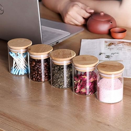 TIENER 220 ML Glass Storage Containers with Spice masala lable set,220 ML SET OF 12 Lids Jars with Lids, Clear Food Jar, Round Canister, Pantry Organizers and Storage (12, ROUND 220ML) - Image 3