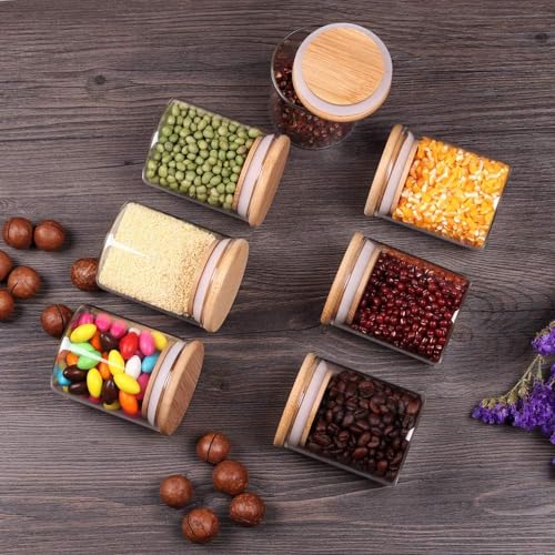 TIENER 220 ML Glass Storage Containers with Spice masala lable set,220 ML SET OF 12 Lids Jars with Lids, Clear Food Jar, Round Canister, Pantry Organizers and Storage (12, ROUND 220ML) - Image 5