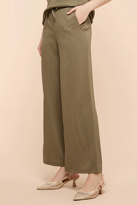 أر أند بي Textured Wide Leg Pants with Drawstring Waist