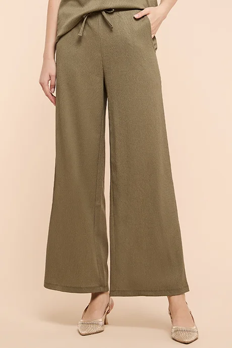 أر أند بي Textured Wide Leg Pants with Drawstring Waist