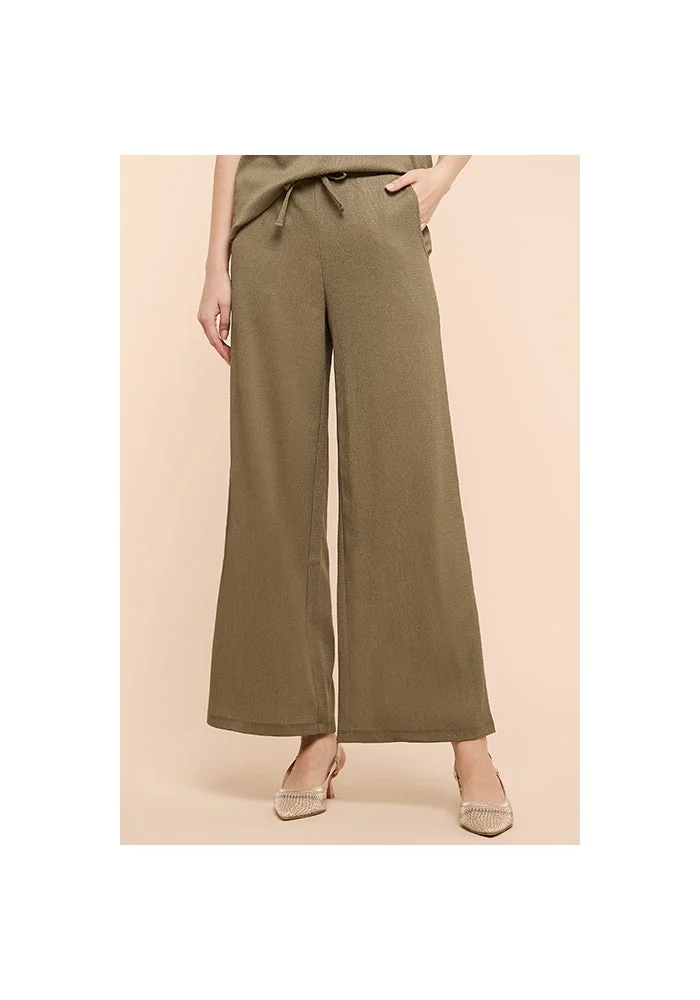 R&b Textured Wide Leg Pants with Drawstring Waist