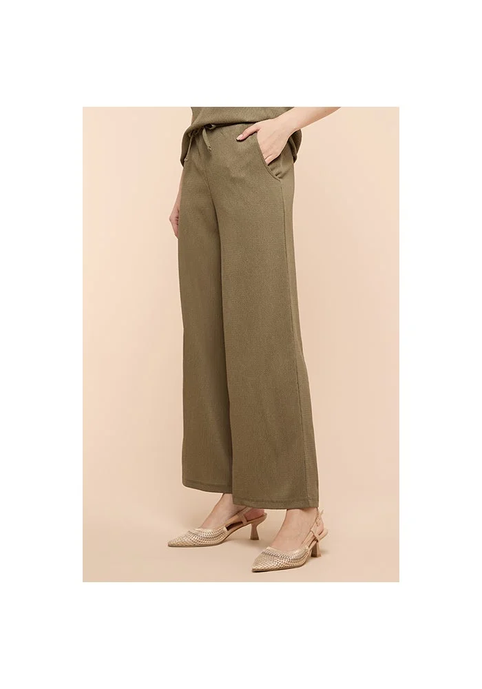 R&b Textured Wide Leg Pants with Drawstring Waist
