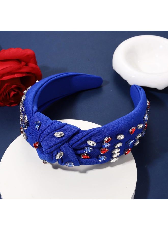 BVGA American Flag Rhinestone Knotted Headband for women Sparkly Red White Blue Crystal Embelishied Hairbands Twist Turband Headead (Blue 7.4-headband) - Image 5