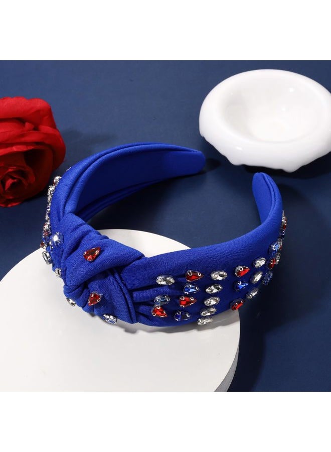 BVGA American Flag Rhinestone Knotted Headband for women Sparkly Red White Blue Crystal Embelishied Hairbands Twist Turband Headead (Blue 7.4-headband) - Image 3