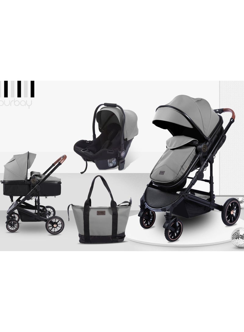 بورباي طقم تنقّل 4-في-1 للمولود الجديد – عربة + مقعد سيارة وشنطة أم – عربة قابلة للطي لجميع التضاريس - Image 5