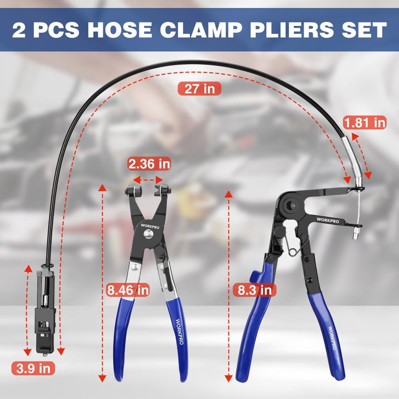 WORKPRO 2-Piece Hose Clamp Pliers Set, 27" Flexible Hose Clamp Plier & Flat Band Hose Pliers Removal Tool for Car Coolant Hose, Water Pipe - Image 2