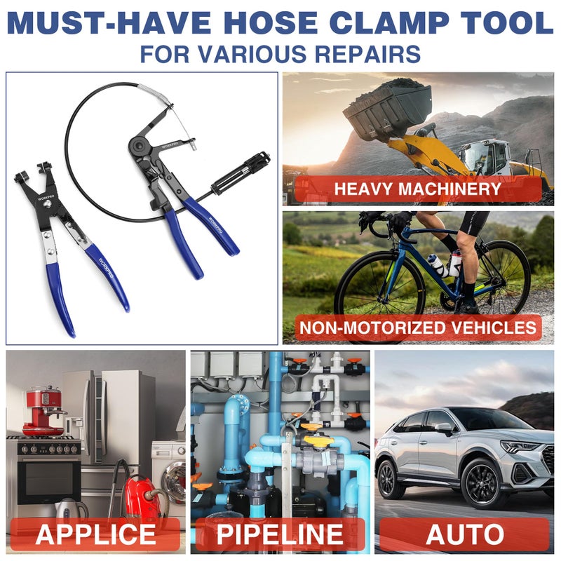 WORKPRO 2-Piece Hose Clamp Pliers Set, 27" Flexible Hose Clamp Plier & Flat Band Hose Pliers Removal Tool for Car Coolant Hose, Water Pipe - Image 5