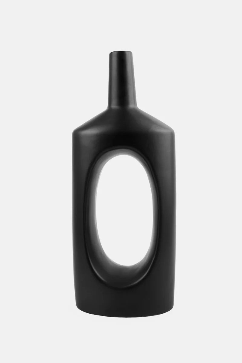Muy Mucho Ceramic Oval Shape Hole Decorative Vase, Black