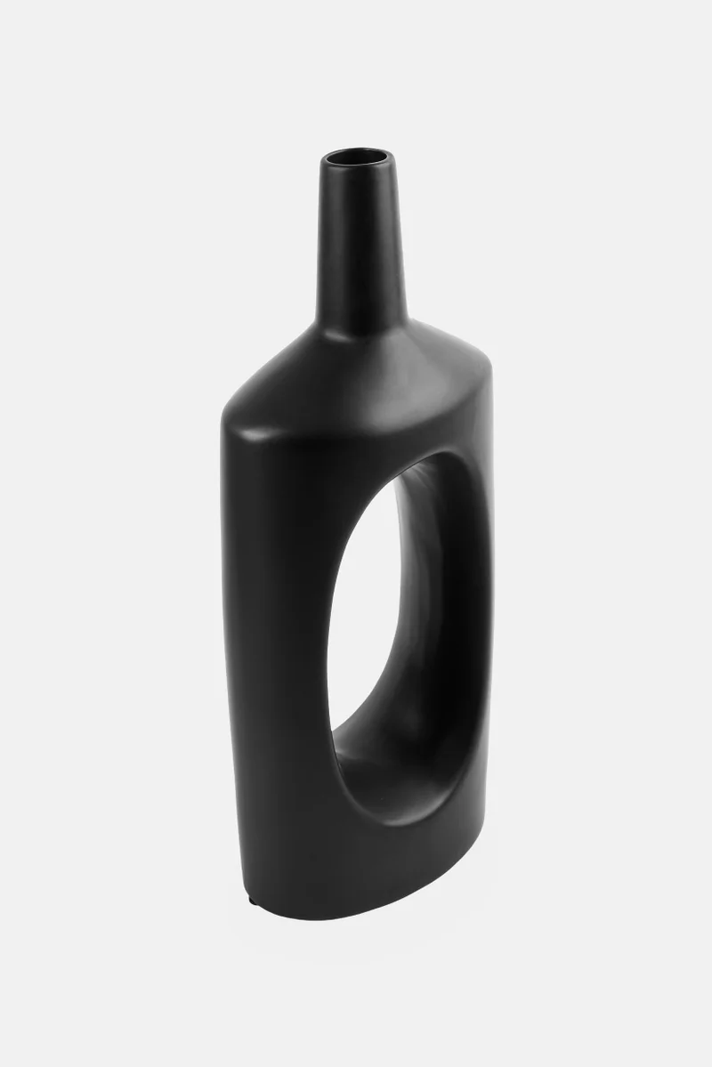 Muy Mucho Ceramic Oval Shape Hole Decorative Vase, Black