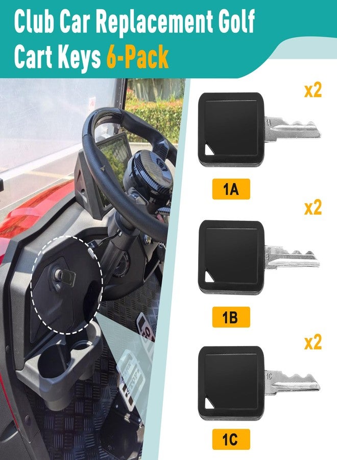 HUTUDAN Club Car Replacement Golf Cart Keys 6-Pack (1A, 1B, 1C - 2 Keys Each) | Compatible with 101974701 & 105068002, Carryall 300 500 510 550 700 710 (2014-Current) - Image 2