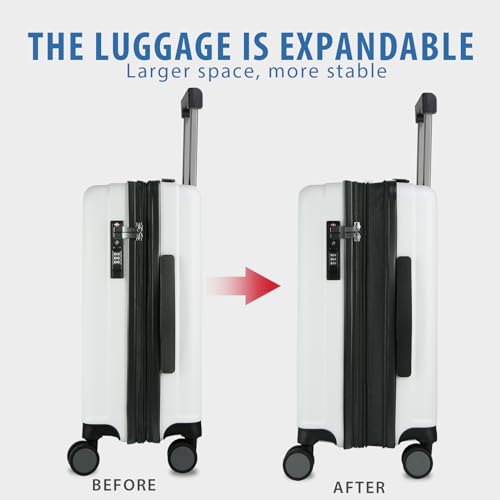 KROSER Hardside Expandable Carry On Luggage with Spinner Wheels & Built-in TSA Lock, Durable Suitcase Rolling Luggage with USB Port, Carry-On 20-Inch, White - Image 5