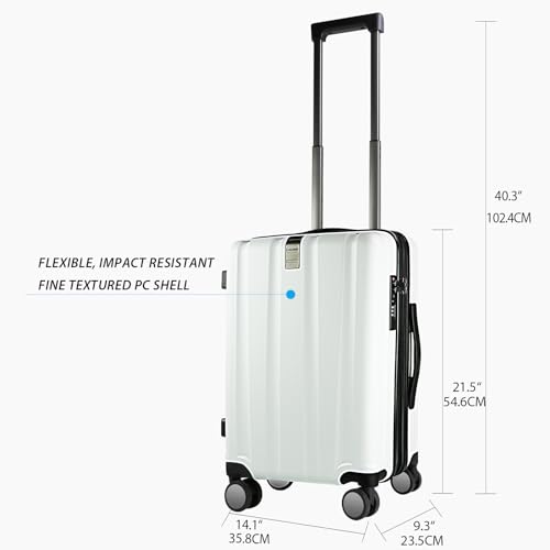 KROSER Hardside Expandable Carry On Luggage with Spinner Wheels & Built-in TSA Lock, Durable Suitcase Rolling Luggage with USB Port, Carry-On 20-Inch, White - Image 2