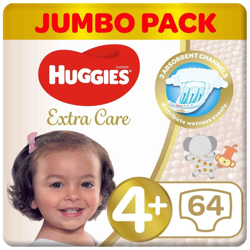 Huggies Extra Care Size 4+ 10 -16 kg Jumbo Pack 64 pcs