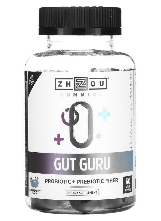Zhou Nutrition Gut Guru Blue Raspberry 60 Vegan Gummies 