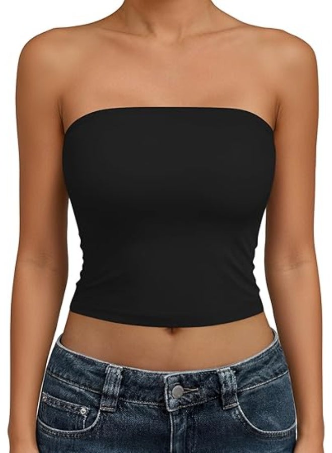 Glamroot Women's Strapless Non Padded Tube Top | Buttery Soft Bandeau Crop Top, Backless Sleeveless Going Out Summer Inner Camisole, Black - Image 1