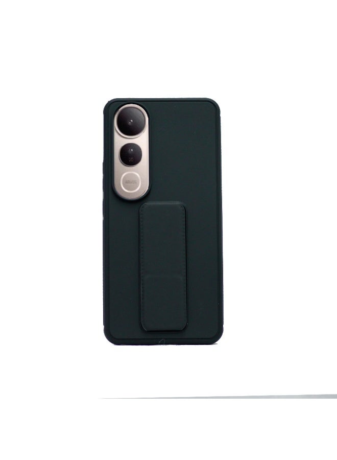 غطاء خلفي وحامل متوافق مع هاتف Vivo V50 Lite، حامل سيارة مغناطيسي من السيليكون الناعم مع حامل أفقي ورأسي، وحزام معصم، وحافظة حماية كاملة مضادة لبصمات الأصابع (أسود)