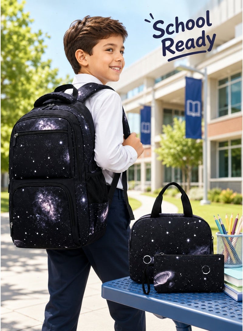 3-In-1 Kids School Bag, Unisex Lightweight Backpack Set for Elementary Kids, Comes with Lunch Tote Bag, Pencil Case & Cute Cartoon Stickers - Image 3