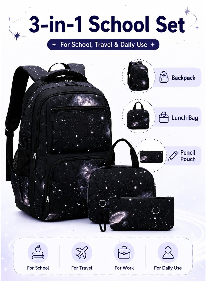 3-In-1 Kids School Bag, Unisex Lightweight Backpack Set for Elementary Kids, Comes with Lunch Tote Bag, Pencil Case & Cute Cartoon Stickers - Image 5