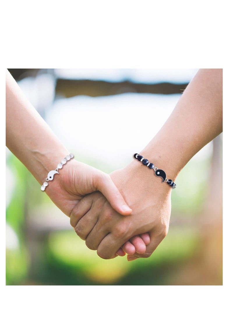 SYOSI - Best Friend Bracelet for 2 Matching Yin Yang Adjustable Bracelets, Couple Bracelets for Boyfriend Girlfriend Valentines Gift, BFF Friendship Relationship Handmade Bracelets - Image 1